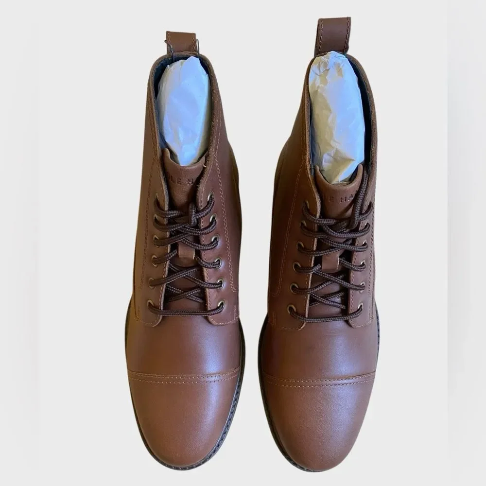 NWB Cole Haan Grand+ Lug Leather Boots Men's Size 7 Brown Lace Up Lightweight